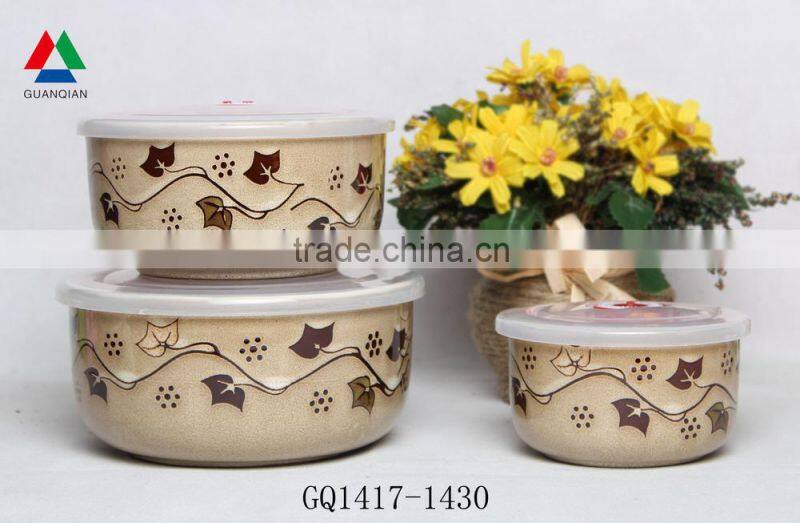 Reactive glazed ceramic bowl fresh bowl with plastic lid for cheap sale