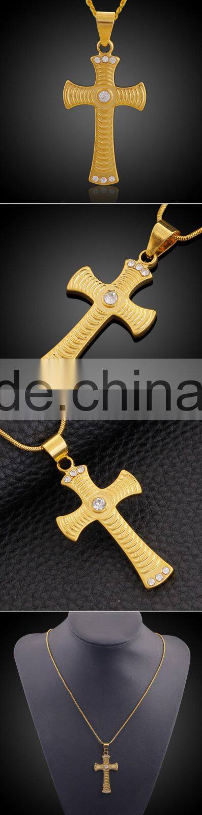 ATHENAA New Trendy 18K Gold Plated Jesus Cross Pendant Wholesale American Diamond Jewelry