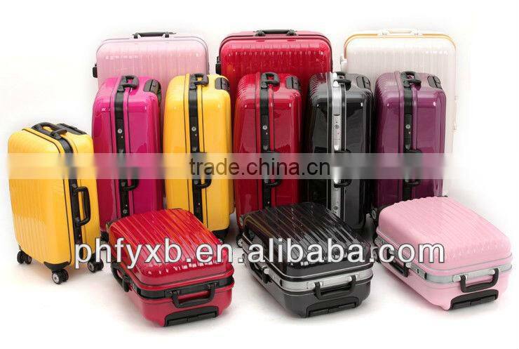 2014 china colorful high quality hard abs luggage with aluminum frame/PC trolley luggage/