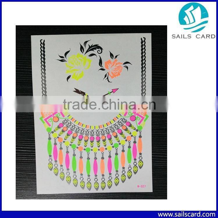 Custom Design skin safe temporary tattoo sticker fluorescent tattoo sticker