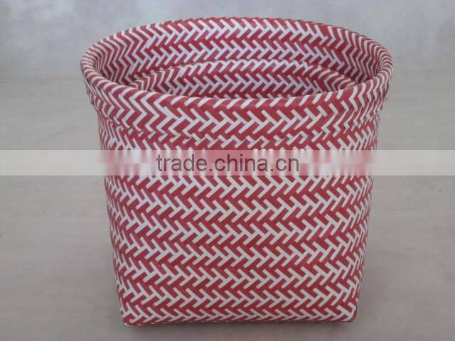 PP strap weaving zig zag round top square bottom basket set of 2
