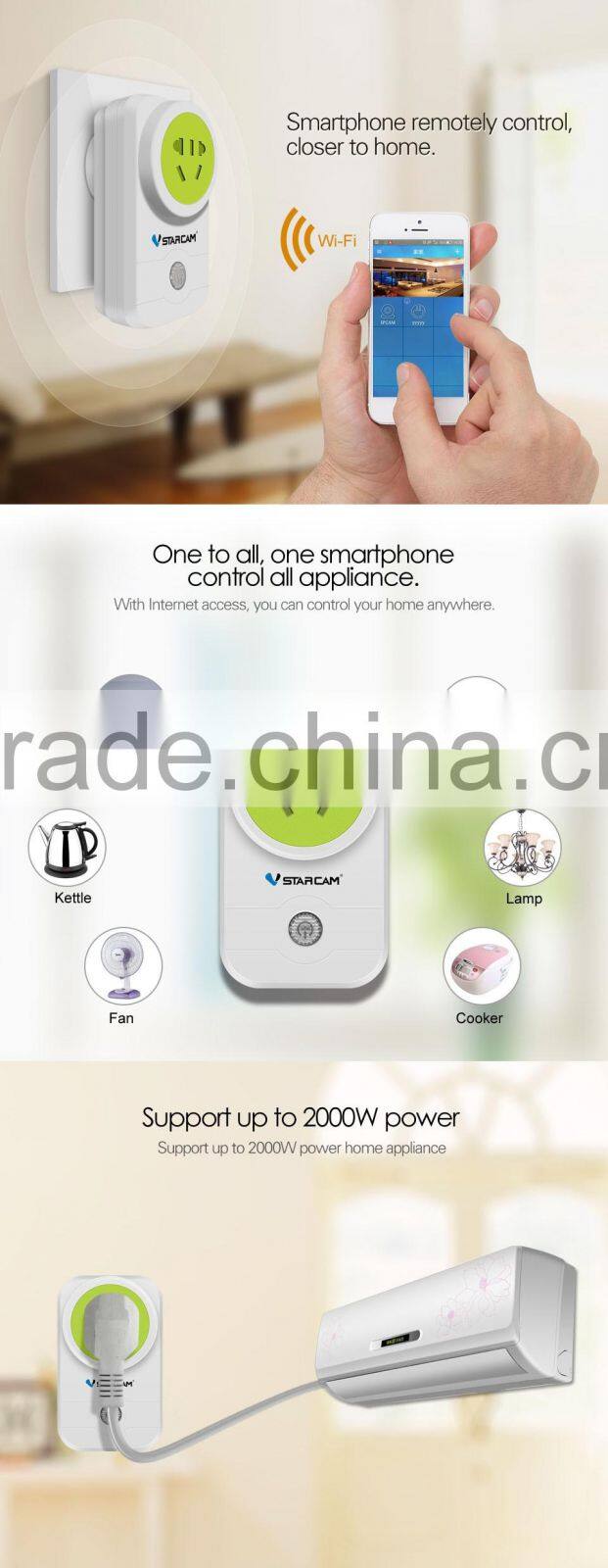 VStarcam Hot selling WF831 10A wireless power wall socket wifi