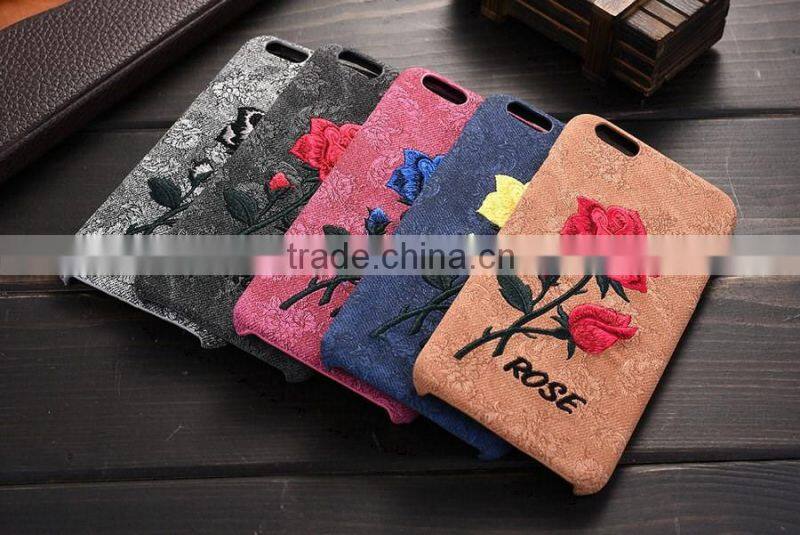 New Arrival Fashion Embroidery Rose Hard Cover Case for iPhone6 6s 6Plus 6sPlus Samsung Galass S6Edge Plus Cover