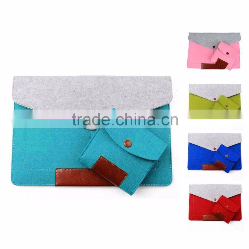 2016 new hot selling wool felt+ PU laptop sleeve bags with mouse bag for apple Macbook air pro , pro retina 11" 13.3" 15.4"