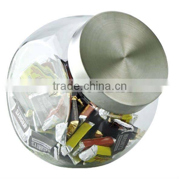SINOGLASS ss lid ball shape glass storage jar with spoon
