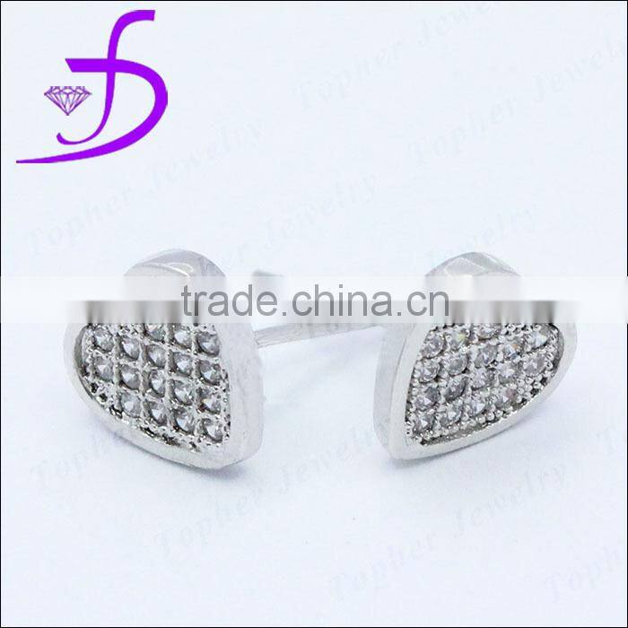 All kind of CZ available 925 sterling silver paving heart shaped ear studs