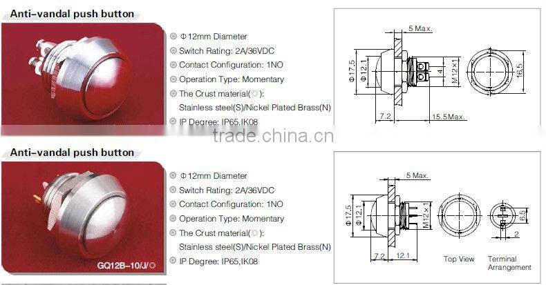 ONPOW Push button switch price(8mm,12mm,16mm,CE,ROHS,REECH,IP65 OR IP67,Anti-vandal)