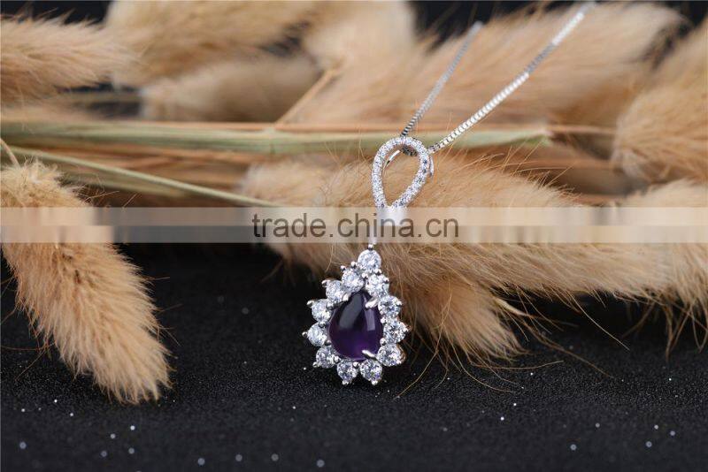925 sterling silver natural real shining zircon newest modern amethyst pendant