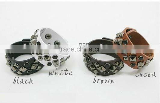 1 inch Plain Punk Wide Leather Bracelet with Rivets