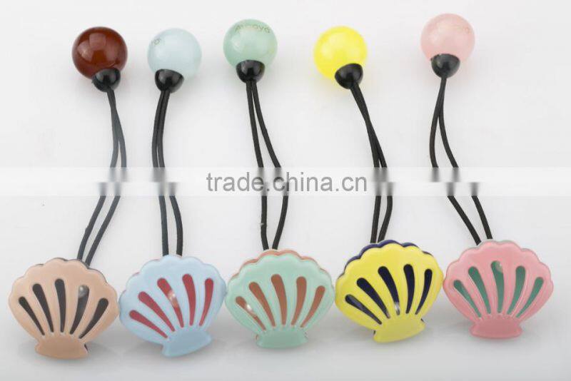 Custom kids girls fashion hair elatic rubber band korea colorful metal free soft elatic hair band with plastic bead and shell