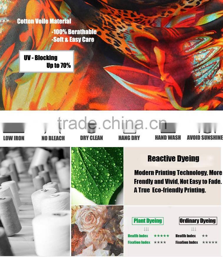 2015 Custom Lady Fashion Cotton Voile Shawl and Scarf Fresh Leopard Peony Printing for Spring Autumn