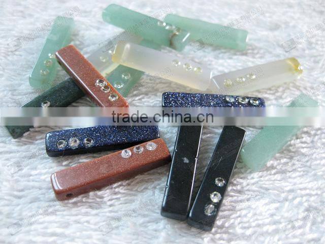 Gemstone rectangle shaped pendant(Brown sandstone with CZ)