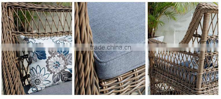 Natural Handmade Rattan Wicker Set: 2 Lounge Arm Chairs with Cushions and Table