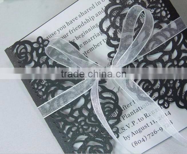 2016 White And Black Laser Cut Wedding Invitations Card For Party Supply Free Printing Hollow Ribbon Bow ML279
