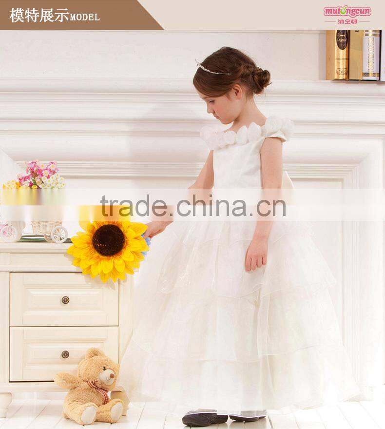 Fancy White Layered A-Line Scalloped Sleeveless Customized Vestidos Girl Dress for Wedding FG004 flower-girl-dress-patterns