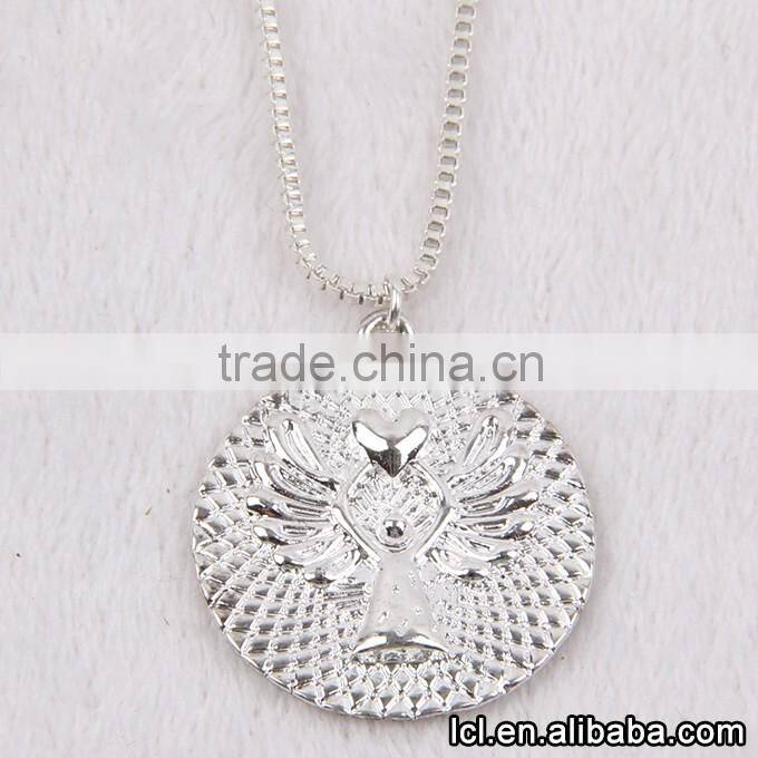 High quality angel wing necklace, imitate silver round pendant necklace wholesale