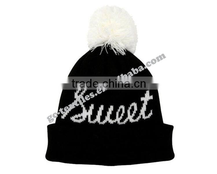 new product china manufacturer OEM CUSTOM LOGO winter fur pompons women fashion acrylic beanie hat and cap