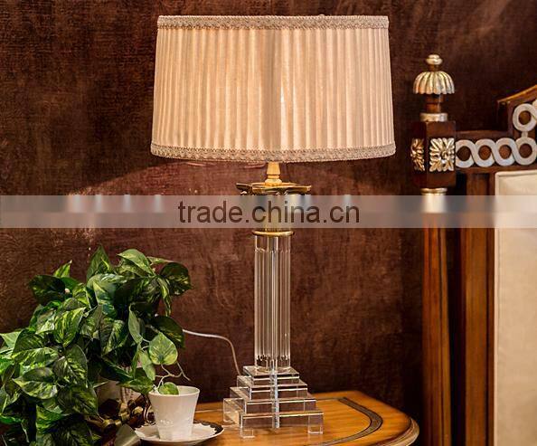 Special Rome column design clear crystal table lamp with white fabric lampshade