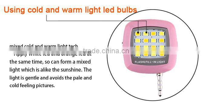 new products 2016 ABS Front Camera Flash, Extenal Mini Selfie led flash light with 16 led lights