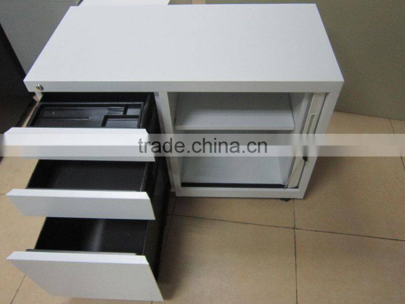 Adjustable wooden top tambour door filing cabinet side return table