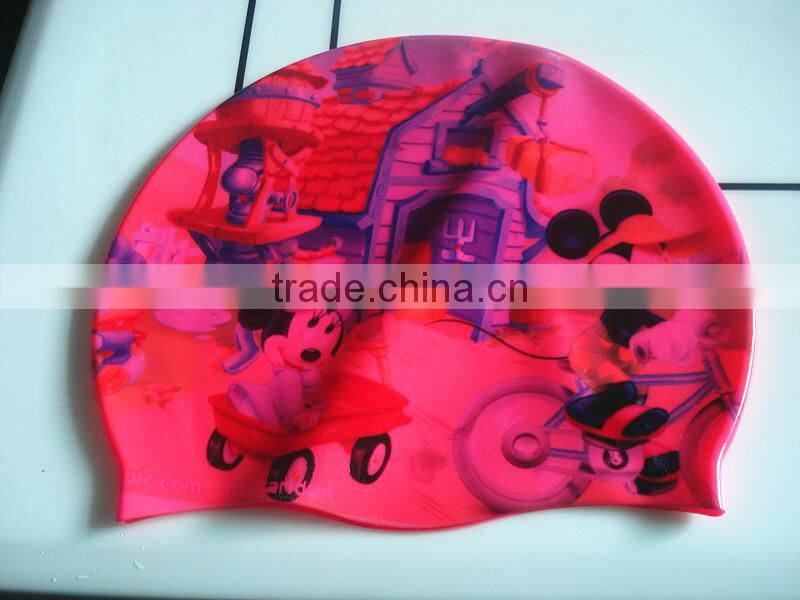 Fish design funny carton for kids/adults waterproof silicone swim caps