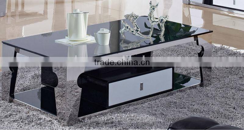 2015 hot selling Italian design stainless steel glass top coffee table B6688