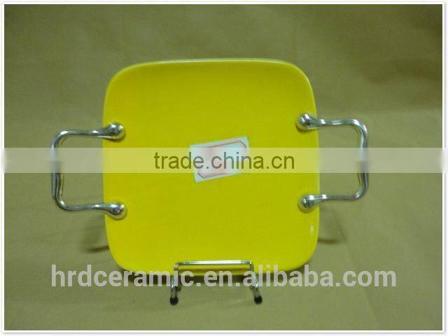 Chaozhou stock ceramic plate with handle with printing