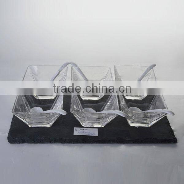 machine made glass salt and pepper cruet set jars with slate