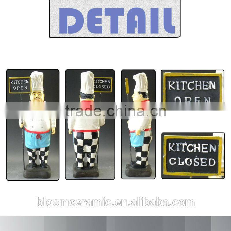 Famous restaurant decor resin cooking chef figurines with sign