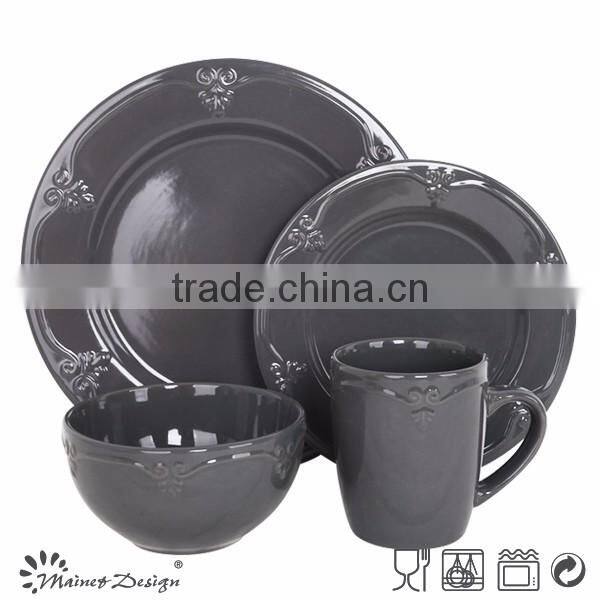 cheap ceramic stoneware color glaze emboss dinner set