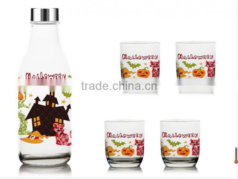 1000ml halloween color printing drinking glass bottle set juice pitcher set milk bottle 5 pcs set