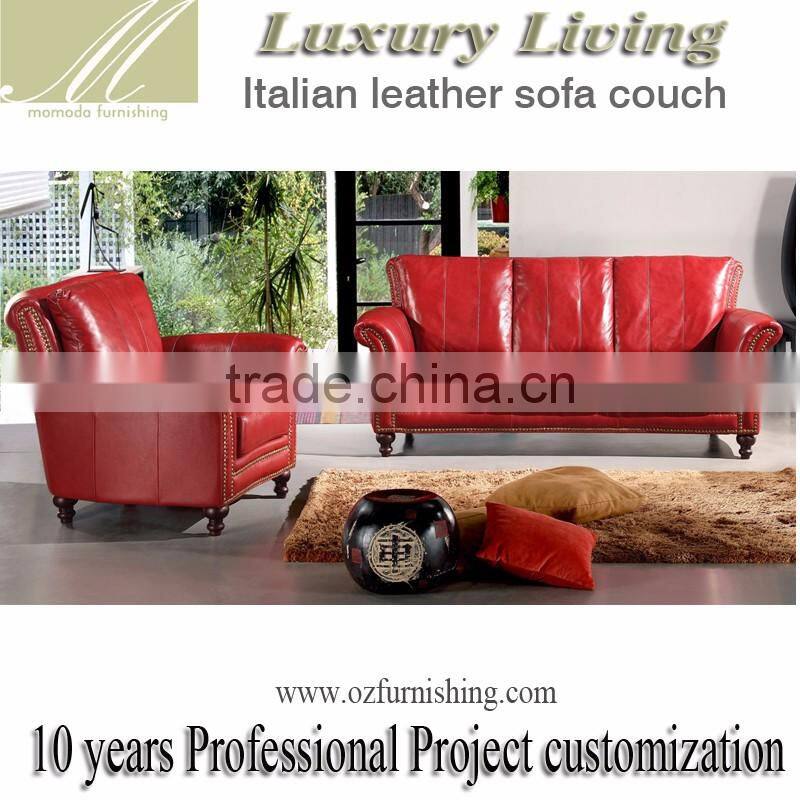 luxury neo classic burgundy genuine cow leather antique American style salon sectional chesterfield sofa set retro furniture