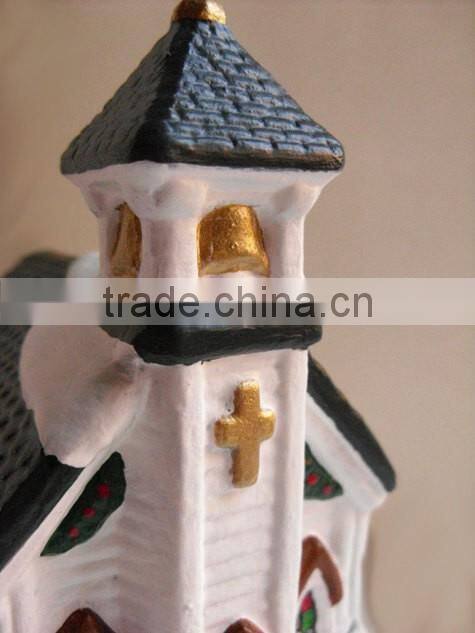 Ceramic Christmas village, lighted church