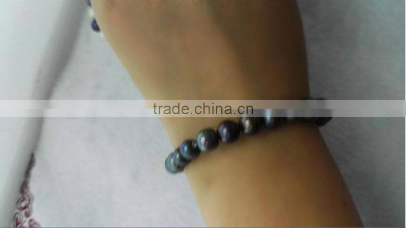 Grade AA 8-9mm round black freshwater pearl bracelet