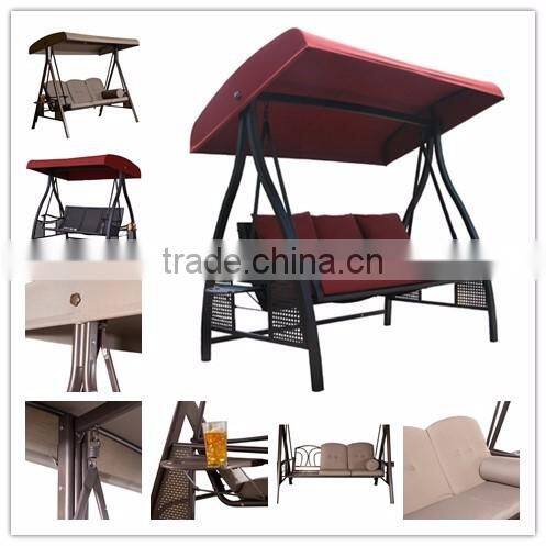 Customized 3 person red swing chair with the canopy for leisure for hot sale