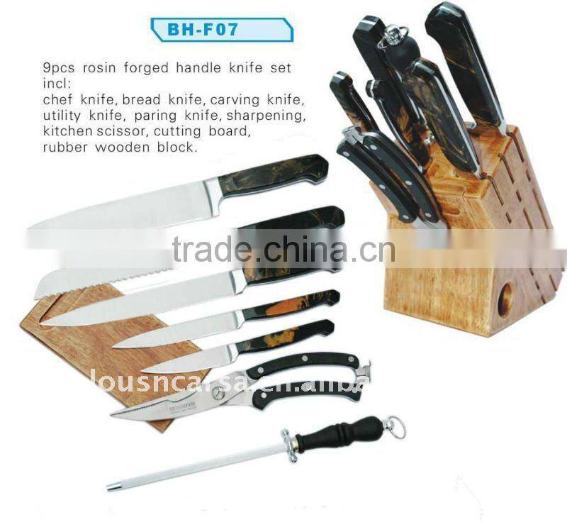 9pcs stainless steel kitchen knife set with block
