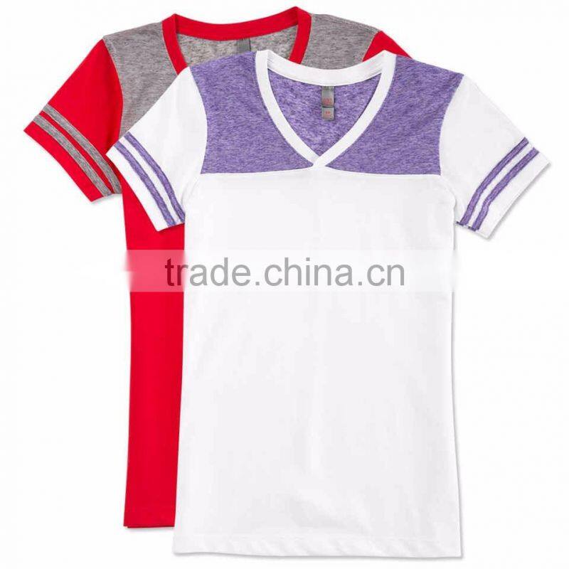 100% Polyester V-neck T-shirt Wholesale Custom Made in China Fashion Apparel District Juniors Varsity Bulk V-Neck T-shirt