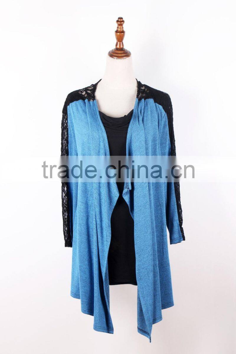 Lace Long Sleeve Open Drape Women's Basic Rayon Span Cardigan Sweater
