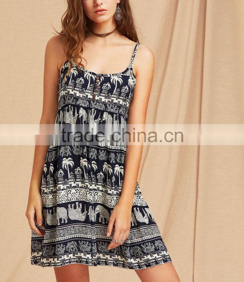 Boho clothing Vintage Indian Print Cami Dress HSd5216