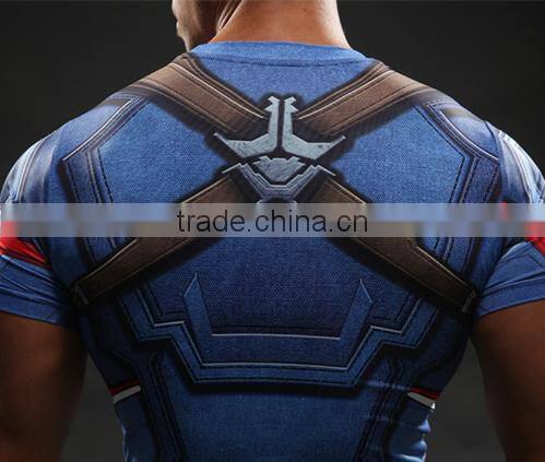 2016 New Fashion Captain America 3D Printed Iron Man Fitness Gym Compression T-shirts