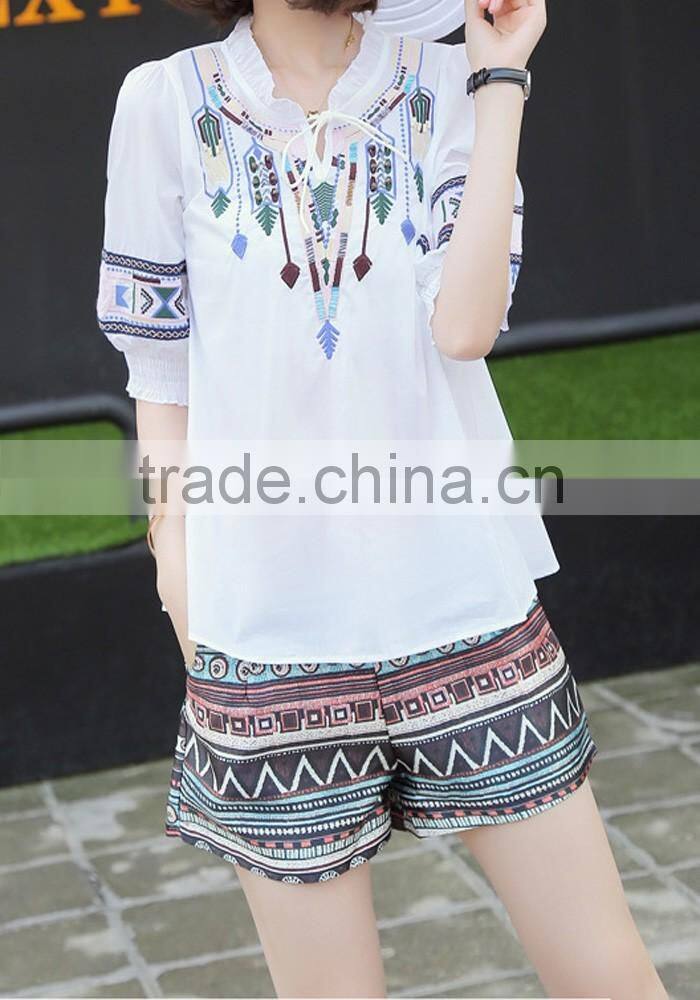 Girls stylish top and shorts beautiful embroidery design ladies suits