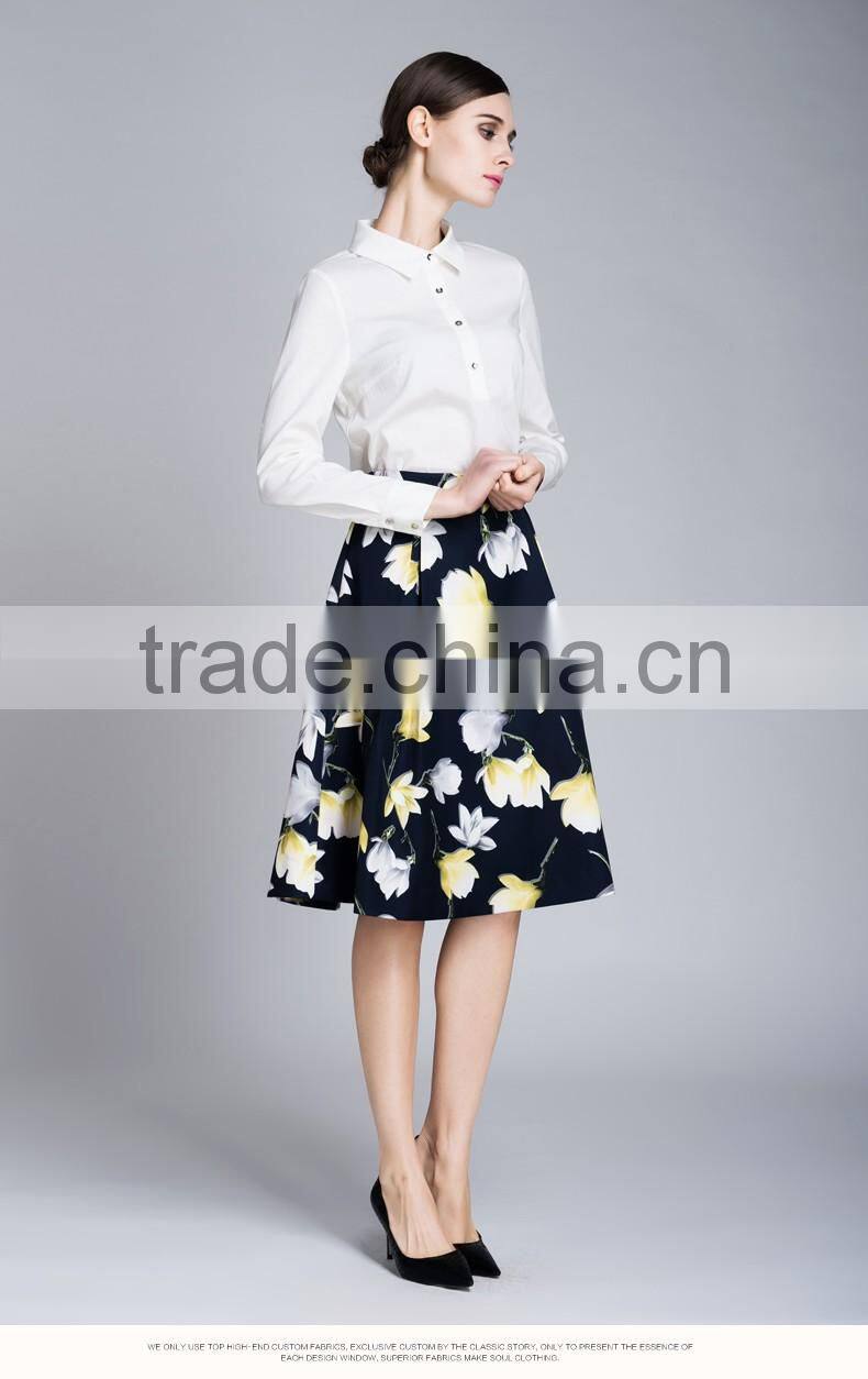 Spring-Summer Season Ladies Long Sleeve Polo Collar White Shirt Blouse