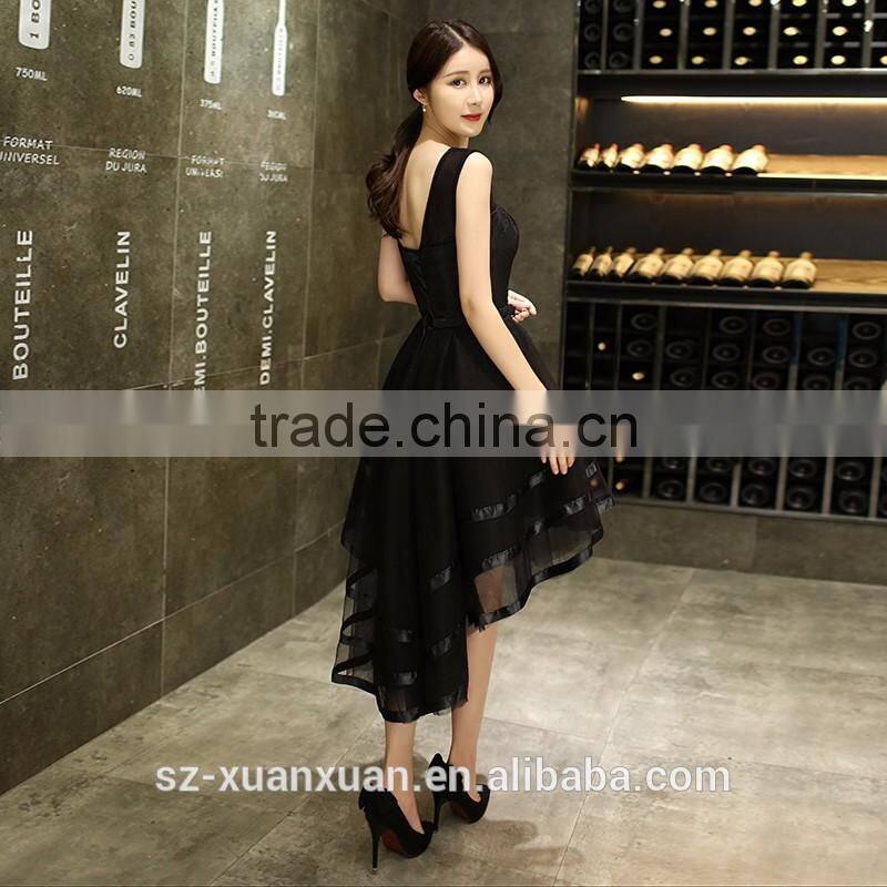 2017 Fashion ladies black evening long organza dress for patry