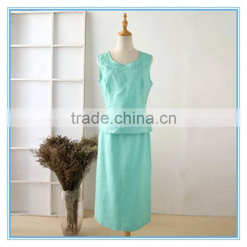 Ramie Linen Embroidery 3pcs Sets Western Boutique Style Ladies Church Suit