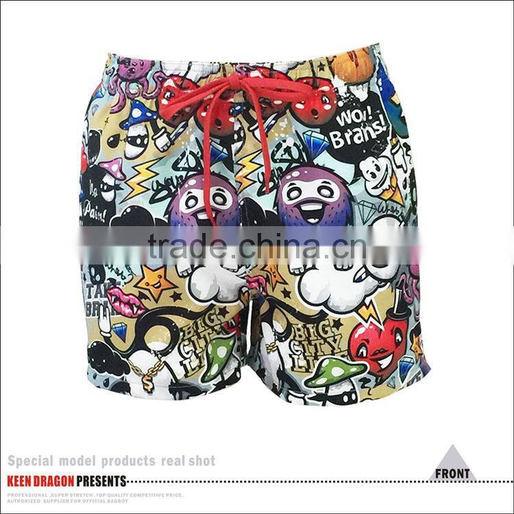 Full sublimated print swimwear with mesh lining cartoon style mens swim shorts