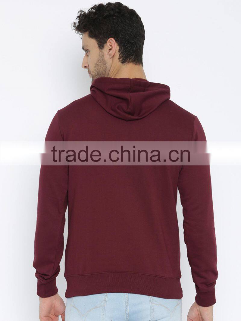 Men Maroon Solid Pullover Sweatshirt Custom 300 Grams Cotton Material Hoodies Long Sleeves Kangaroo Pocket Male Casual Outwear