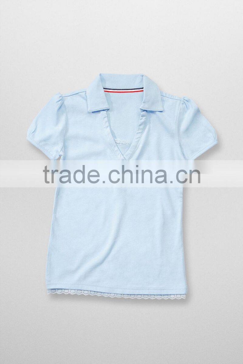 2016 custom primary school unifrom knit collars lace polo t shirts