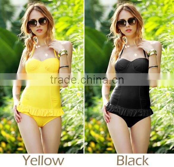 Sexy Simple One Piece Bikini Beach full body Swimwear Pad Halter Ruffle Monokini Swimsuit SV002892