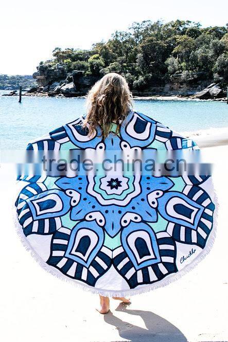 Cotton Velour Promotions Logos Australian The Beach People Roundie Towel With Tassel Fringe