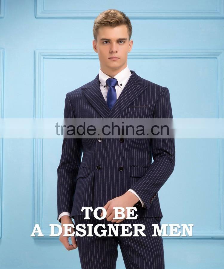 Daynoliao 2016 latest men dress business suits blue vertical stripe 3 pieces design men suits for wedding